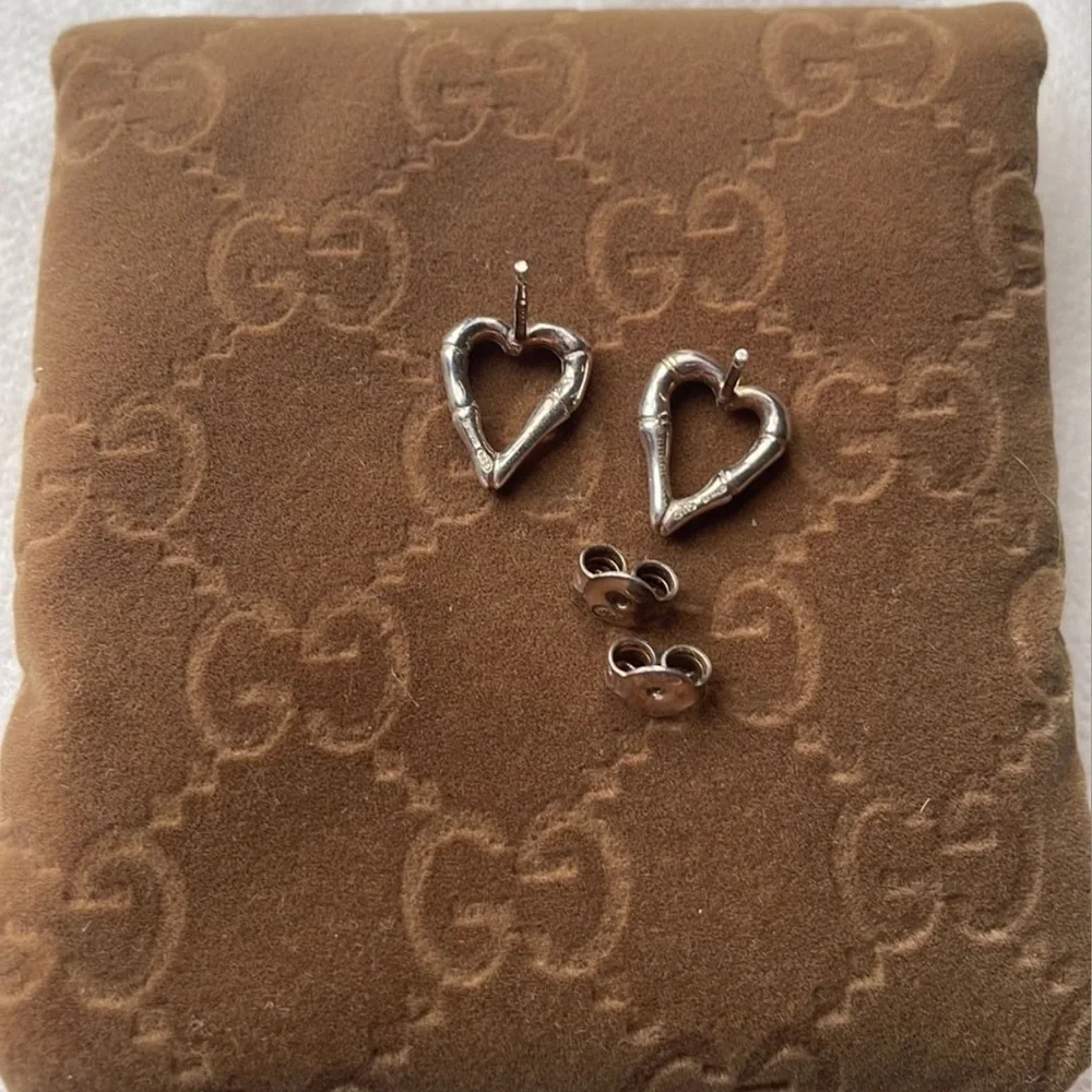 Gucci 925 Silver Bamboo Heart Earrings - Picture 4 of 4